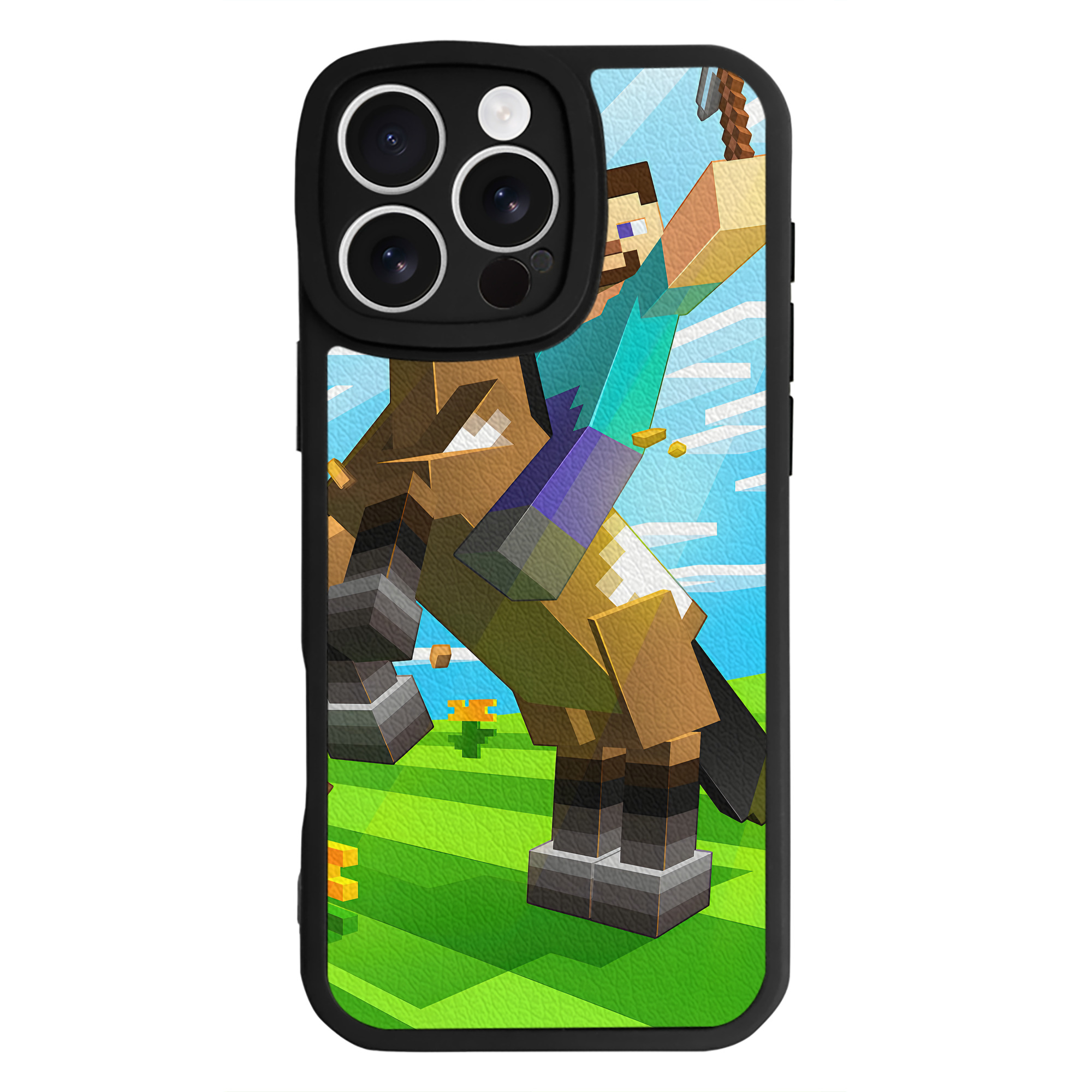 （画像用） マインクラフト ブロックの世界 Minecraft MC Block world 【iPhone 16シリーズ対応】シリコンスマホケース（レザー調） 材質：シリコン